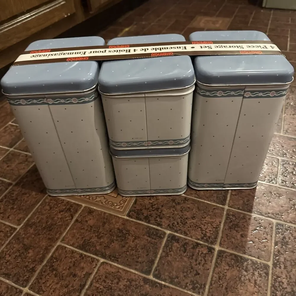 Vintage 80s Country Goose Square Metal Tin Canister Set Of 4 Cottagecore